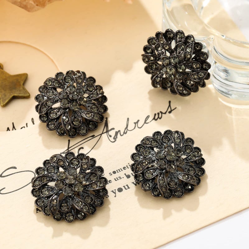 Rytenz 4 Pcs Sliver Rhinestone Buttons Crystal Embellishments for Clothing Jewelry Making DIY Decoration Bottons for Sewing Crafts Wedding Bridal (Button-2) - Image 3