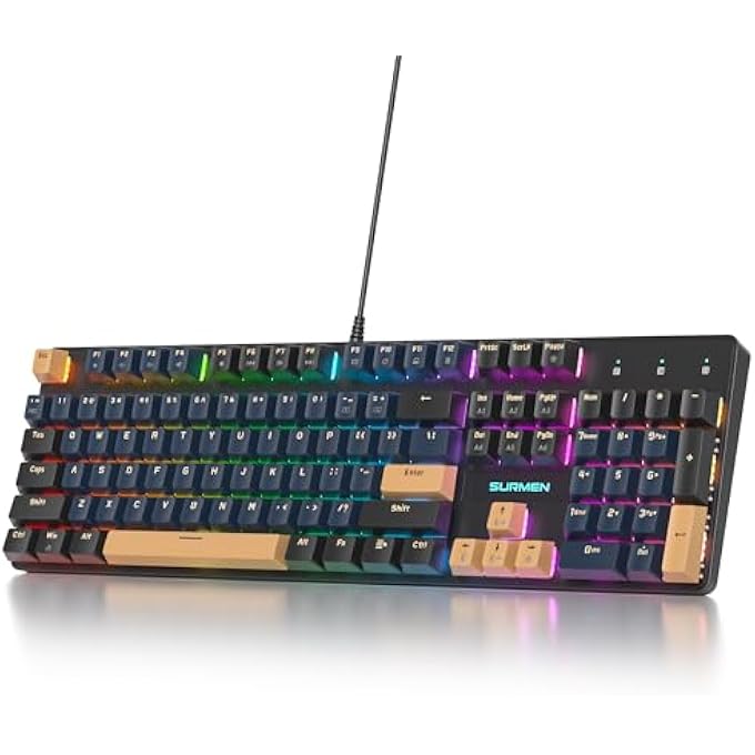 surmen FULL SIZE CREAMY KEYBOARD WITH NUMBER PAD, 104 KEYS RGB WIRED MECHANICAL GAMING KEYBOARD BACKLIT WITH PBT KEYCAPS LINEAR RED SWITCH FOR LAPTOP DESKTOP PC GAMERSÏ¼ˆ104 BLUE SAMURAIÏ¼‰ - Image 1