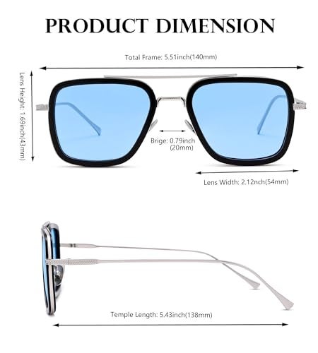 NULOOQ Tony Stark Polarized Sunglasses for Men – Women Vintage Aviator Square Metal Frame Iron Man Edith Glasses (Silver/Blue) - Image 4
