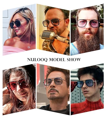 NULOOQ Tony Stark Polarized Sunglasses for Men – Women Vintage Aviator Square Metal Frame Iron Man Edith Glasses (Silver/Blue) - Image 3