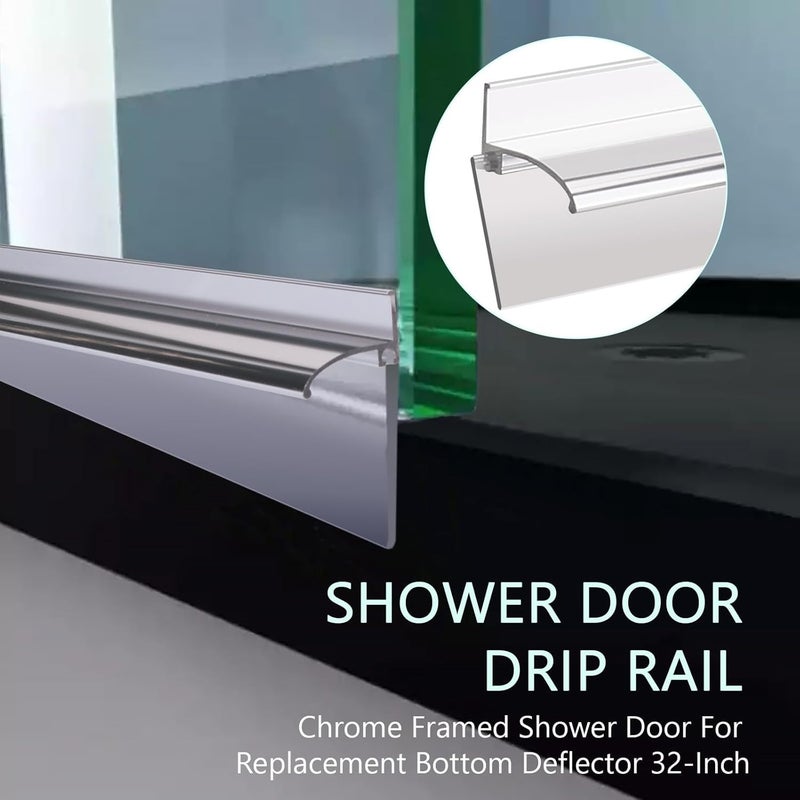 AQDD 25" Shower Door Bottom Deflector for Chrome Framed Shower Door Drip Rail Replacement with Vinyl Sweep - Image 5