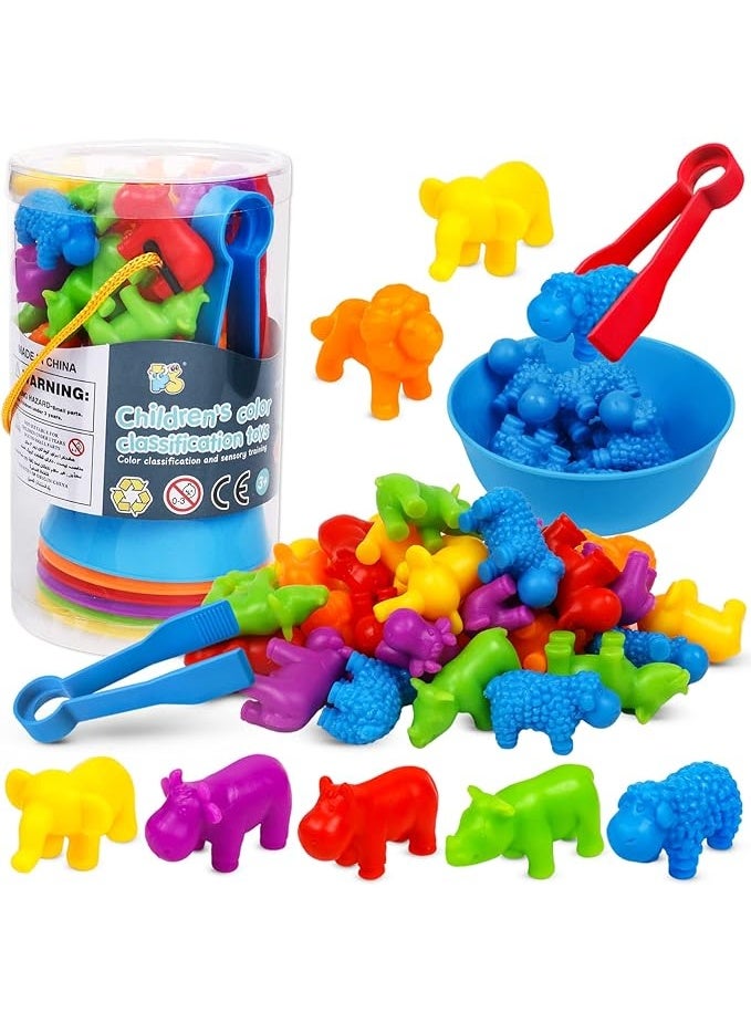 Counting Matching Game, Sorting Toys with Sorting Cups, Color Classification and Sensory Training Preschool Educational Learning Toys Set Gift for Toddler Montessori Toys for 3 4 5 Years Old-Animals  - Image 1