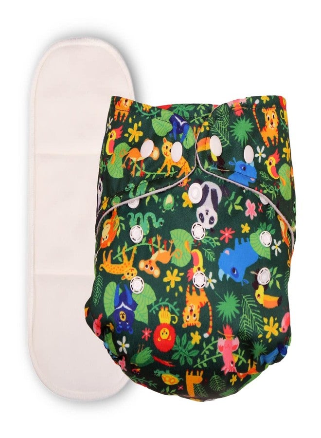 Deedry Oeko-Tex Certified Washable & Reusable Diapers With Adjustable Snap Buttons (One Size Perfect Fit), Comes With Absorbent Inserts/Pads- (3Months- 3Years) (Jungle-Green, With 1 Insert) - Image 1