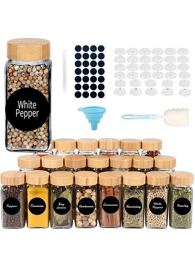 Beauenty - 24 Pcs Spice Jars with Labels - 4 oz Glass Spice Jars with Bamboo Lids, 48 Labels Labels Stickers, Collapsible Funnel, Seasoning Storage Bottles for Spice Rack, Cabinet, Drawer - Image 1
