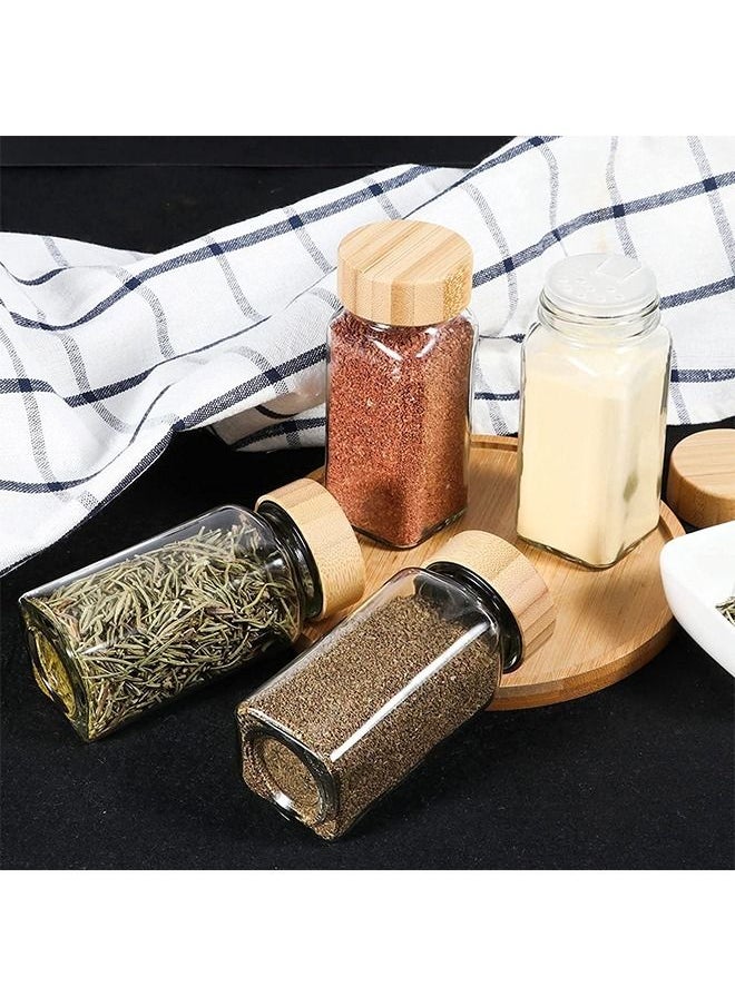 Beauenty - 24 Pcs Spice Jars with Labels - 4 oz Glass Spice Jars with Bamboo Lids, 48 Labels Labels Stickers, Collapsible Funnel, Seasoning Storage Bottles for Spice Rack, Cabinet, Drawer - Image 1