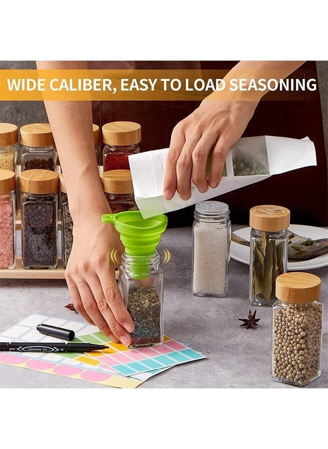 Beauenty - 24 Pcs Spice Jars with Labels - 4 oz Glass Spice Jars with Bamboo Lids, 48 Labels Labels Stickers, Collapsible Funnel, Seasoning Storage Bottles for Spice Rack, Cabinet, Drawer - Image 1