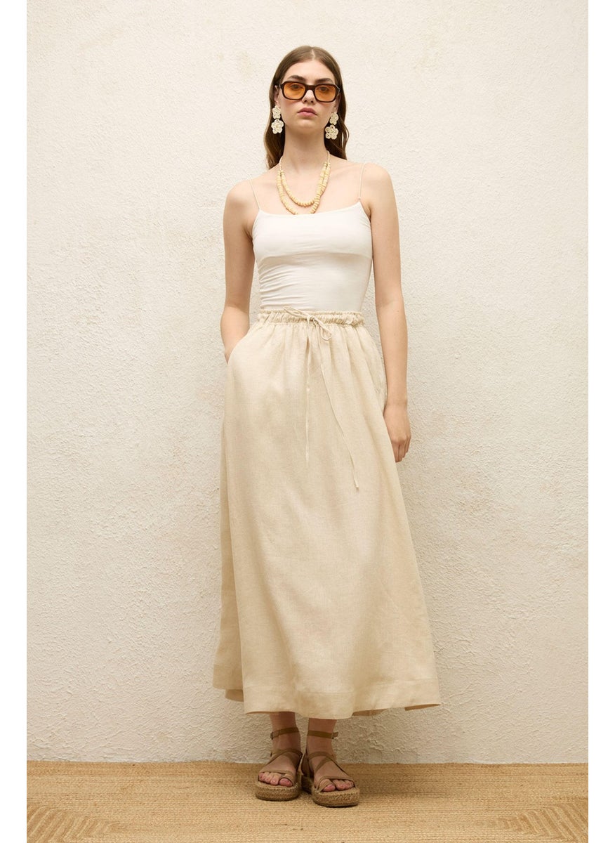 Manuka Loose Fit Linen Skirt Beige  - Image 5