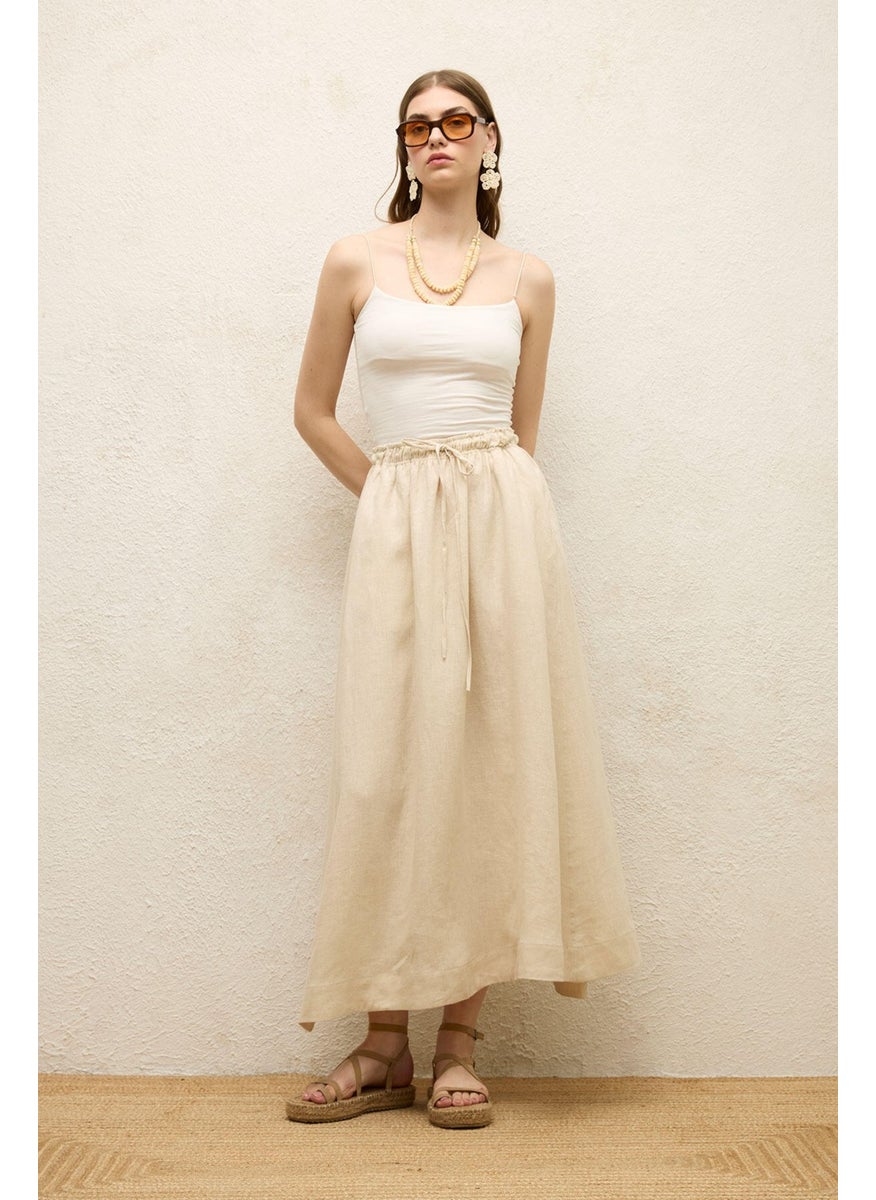 Manuka Loose Fit Linen Skirt Beige  - Image 2