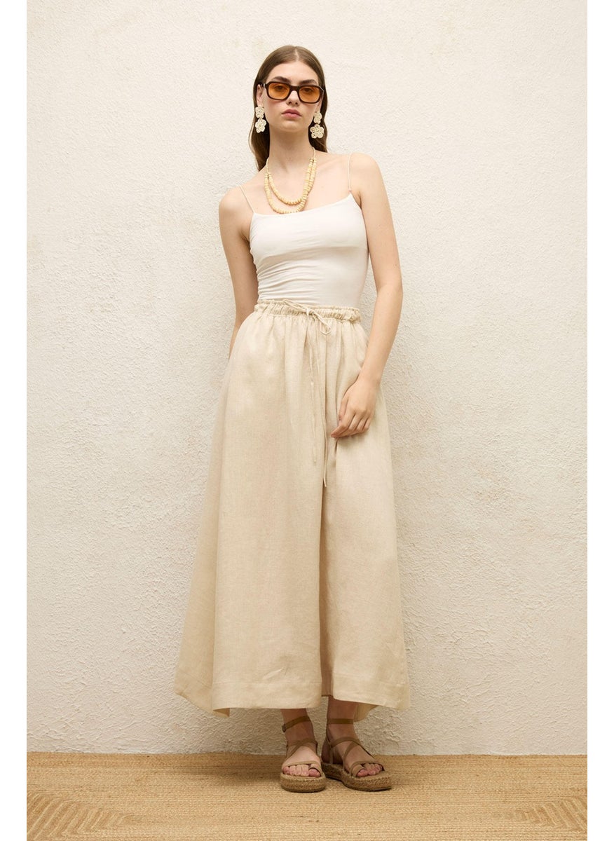 Manuka Loose Fit Linen Skirt Beige  - Image 4