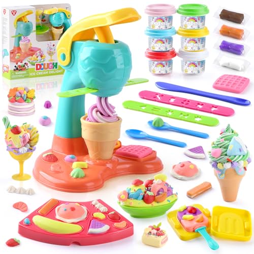 PLAY Clay Dough Set with Ice Cream Maker MachineNoodle MakerBanana Split Ice Cream Mold Kitchen Creations Arts Crafts Play Food Toys Tools Kit for Boys Girls Kids Toddlers Ages 3 - Image 1