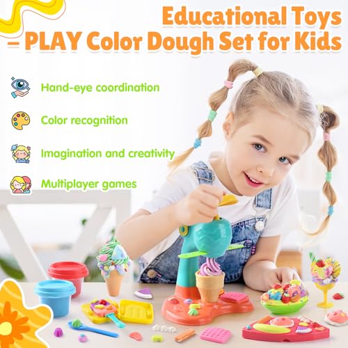 PLAY Clay Dough Set with Ice Cream Maker MachineNoodle MakerBanana Split Ice Cream Mold Kitchen Creations Arts Crafts Play Food Toys Tools Kit for Boys Girls Kids Toddlers Ages 3 - Image 5