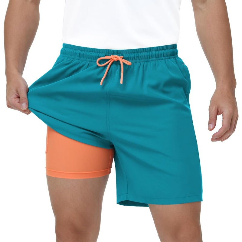 Zoofly Mens Swim Trunks 2 in 1 Swim Shorts Quick Dry Board Shorts with Zipper Pockets and Compression Liner - Image 1