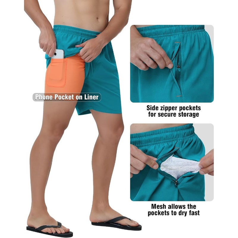 Zoofly Mens Swim Trunks 2 in 1 Swim Shorts Quick Dry Board Shorts with Zipper Pockets and Compression Liner - Image 4