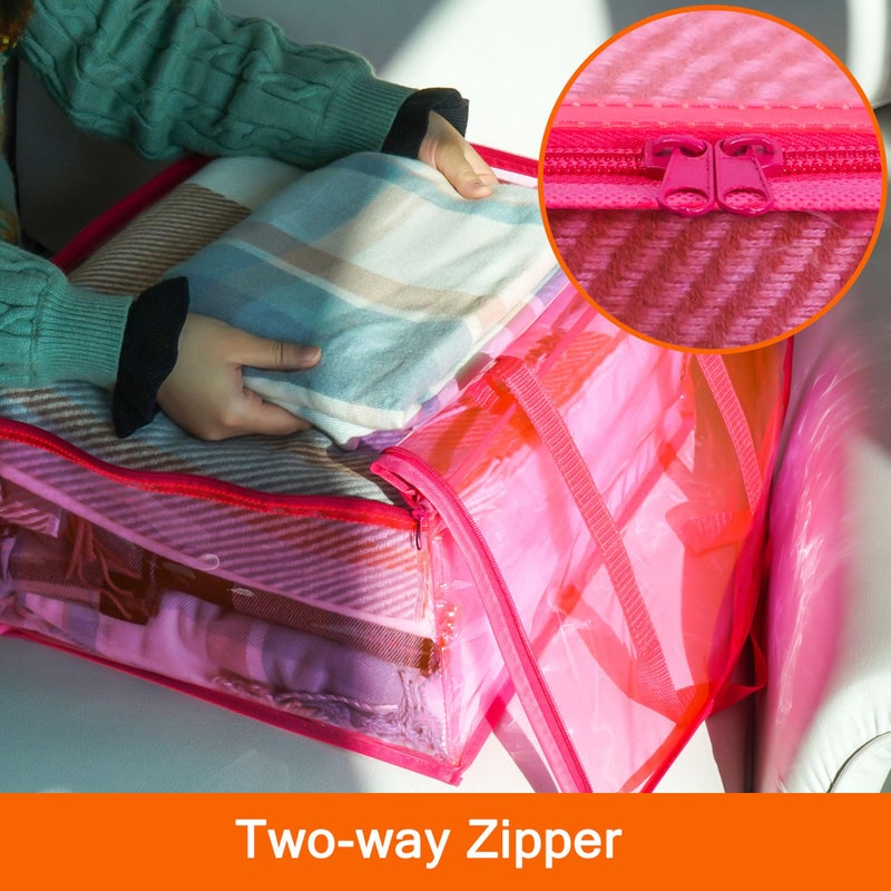 Vieshful Pink 40L Clear Clothes Storage Bag with Zipper 3 Pack Colorful Clothes Organizer Vinyl Storage Bag for Comforter, Blanket, Bedding, Duvet, Transparent Moving Totes - Image 5