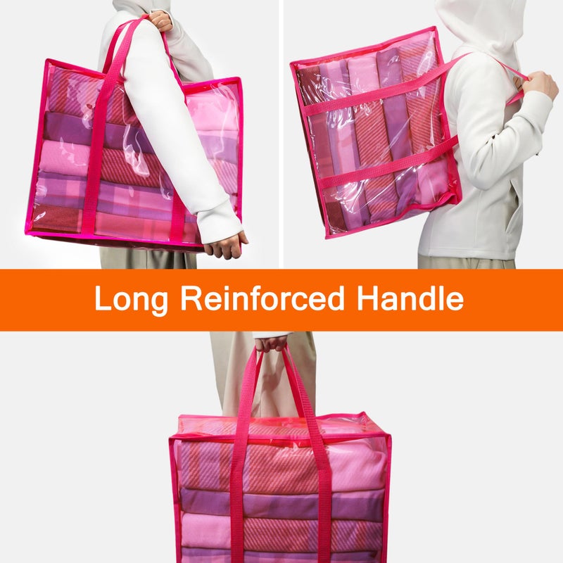 Vieshful Pink 40L Clear Clothes Storage Bag with Zipper 3 Pack Colorful Clothes Organizer Vinyl Storage Bag for Comforter, Blanket, Bedding, Duvet, Transparent Moving Totes - Image 4