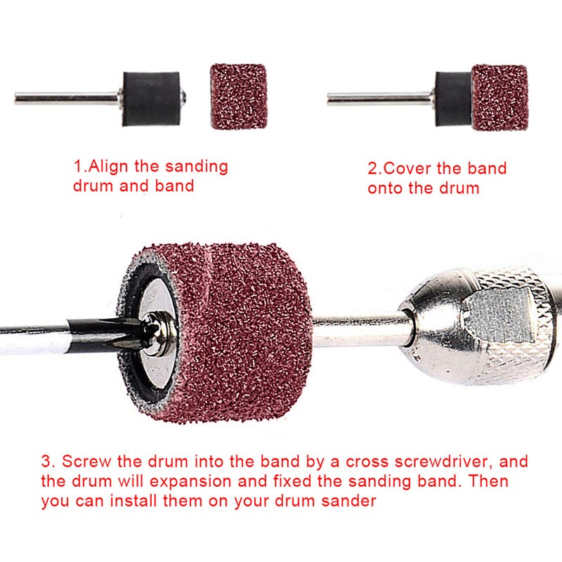 AUSTOR Aluminum Oxide Sanding Drum Set with Free Box Including 120 Pieces Drum Sander Sanding Sleeves and 12 Pieces Drum Mandrels for Dremel Rotary Tool, 132 Pieces - Image 3