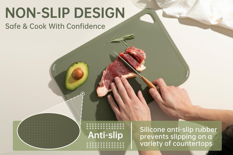 THETCHRY Plastic Cutting Board Set, Cutting Boards for Kitchen BPA Free, Large-Small Chopping Boards Set of 3 Non-Slip for Cooking Camping Dishwasher Safe, Reversible, with Grip Handle, 15"Ã—10"Ã—0.6" - Image 3