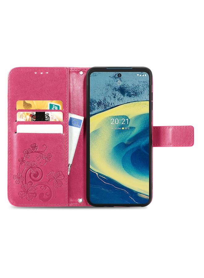 erorex Case For Nokia XR 20 Four-leaf Clasp Embossed Buckle Mobile Phone Protection Leather Case with Lanyard & Card Slot & Wallet & Bracket Function - Image 3