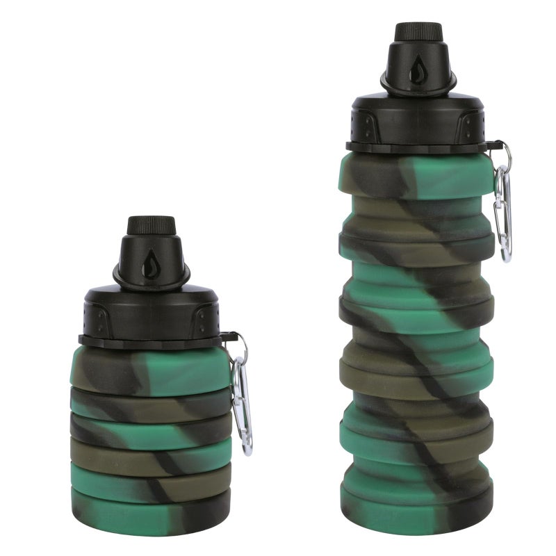 MAKERSLAND Collapsible Water Bottle for Adults, Boys, Students, Kids, Reusable Silicone Foldable Water Bottles for Travel Camping Hiking, Portable Sports Water Bottle, Camouflage - Image 1