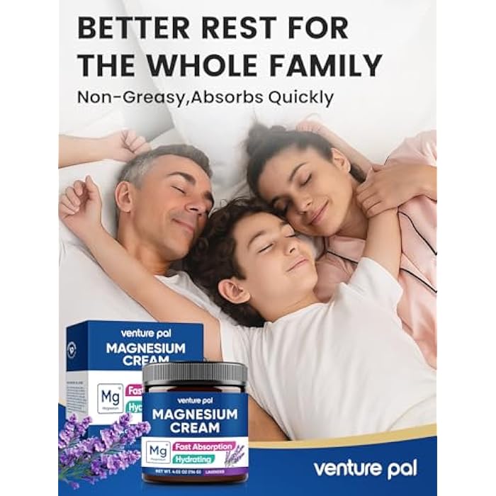 Venture Pal Topical Magnesium Cream, Fast-Absorbing Magnesium Moisturizing Lotion with Coconut Oil, Shea Butter & Hyaluronic Acid, Suitable for Kids - Image 2
