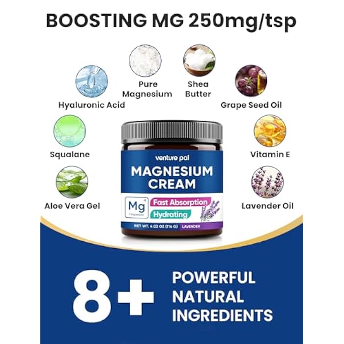 Venture Pal Topical Magnesium Cream, Fast-Absorbing Magnesium Moisturizing Lotion with Coconut Oil, Shea Butter & Hyaluronic Acid, Suitable for Kids - Image 4