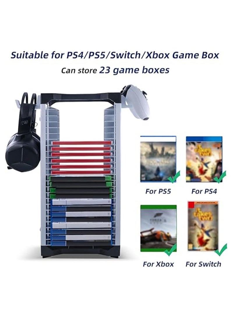 Generic - Game Storage Tower, Multifunction Video Game Shelf, Universal Video Game Storage, for 24 game Disk, 2 Headsets Controllers Holder, Games Gamer Gift - Image 1