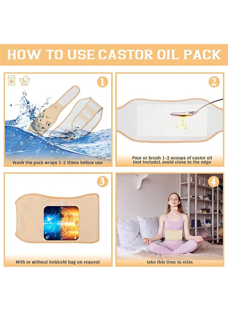 HaLunhi Liver Detox Castor Oil Pack, Set of 4 for Waist, Chest and Neck, Made of Organic Cotton Flannel and Waterproof PUL, Reusable Massage Castor Oil Pack Set with Oil-Leak-proof Design (Khaki) - Image 3