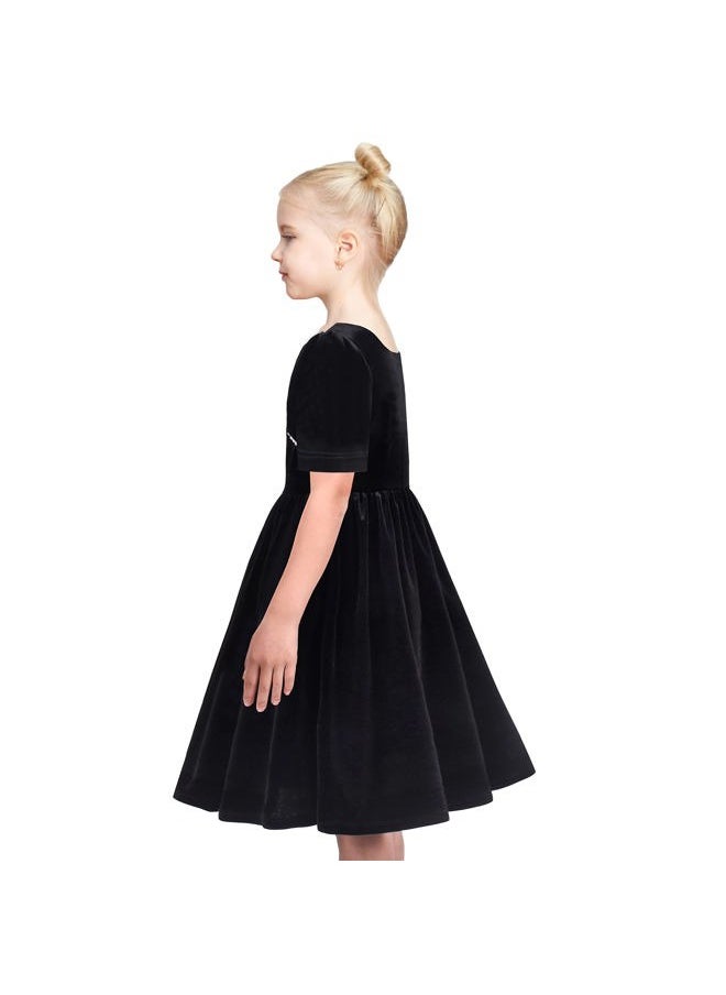 Sunny Fashion Girls Dress Black Velvet Short Sleeve Pearl Vintage Party Casual Holiday Size 7  - Image 4