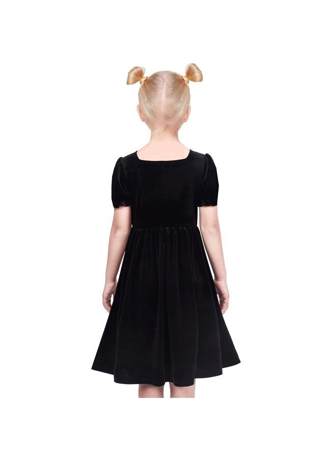 Sunny Fashion Girls Dress Black Velvet Short Sleeve Pearl Vintage Party Casual Holiday Size 7  - Image 3