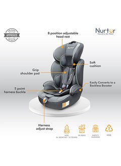 Nurtur Ragnar Baby/Kids 3-In-1 Car Seat + Booster Seat - Adjustable Headrest - Extra Protection - 5-Point Safety Harness - 9 Months To 12 Years  - Image 2