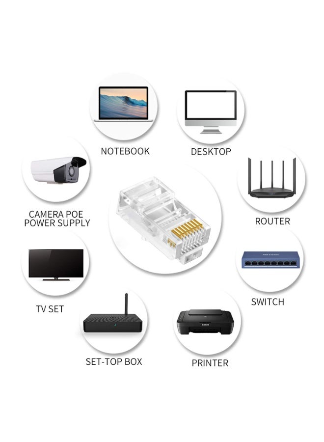 أونتن 100 قطعة من موصلات RJ45 Cat6A/5e/5 مقاس 50UM، وموصلات كابلات Gigabit Ethernet مطلية بالذهب، ومقبس شبكة  قياسي للشبكات الحاسوبية، ورأس كريستالي - Image 2