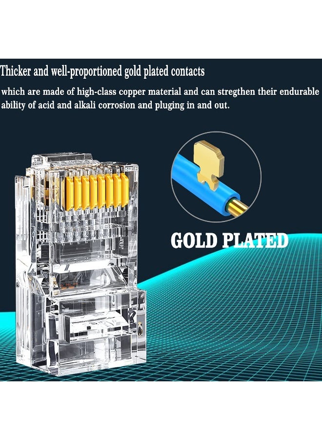 أونتن 100 قطعة من موصلات RJ45 Cat6A/5e/5 مقاس 50UM، وموصلات كابلات Gigabit Ethernet مطلية بالذهب، ومقبس شبكة  قياسي للشبكات الحاسوبية، ورأس كريستالي - Image 4