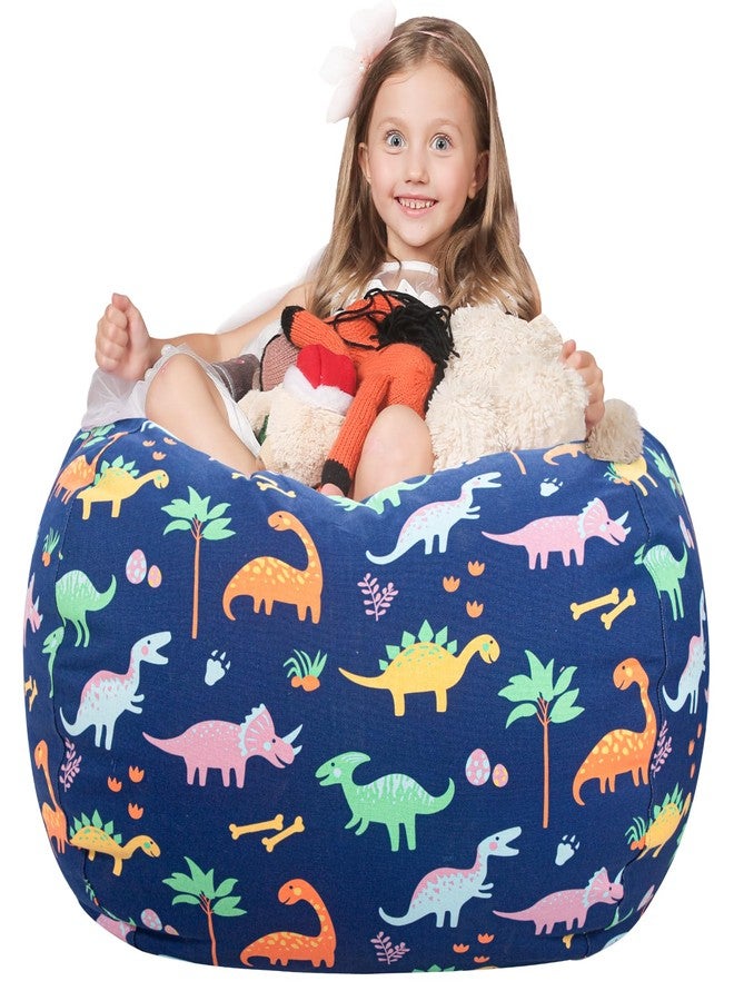 WEKAPO Stuffed Animal Storage Bean Bag Chair Cover for Kids | Stuffable Zipper Beanbag for Organizing Children Plush Toys Large Premium Cotton Canvas (Dinosaur, X-Large) - Image 1