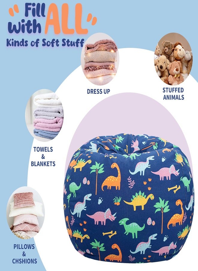 WEKAPO Stuffed Animal Storage Bean Bag Chair Cover for Kids | Stuffable Zipper Beanbag for Organizing Children Plush Toys Large Premium Cotton Canvas (Dinosaur, X-Large) - Image 5