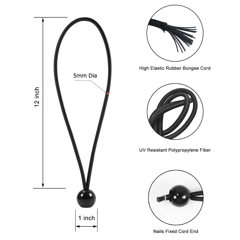 Joneaz Ball Bungee Cords 12 Inch Uv Resistant Heavy Duty Tie Down Cord 50 Piece - Image 2