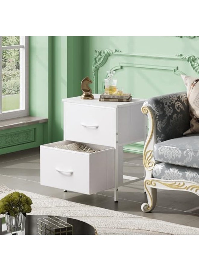 ACPLAY 2-Drawer Nightstand with Fabric Storage, Small Bedside Table with Wooden Top & Steel Frame, Modern End Table for Bedroom, Dorm, Living Room, Nursery – Easy Assembly - Image 4