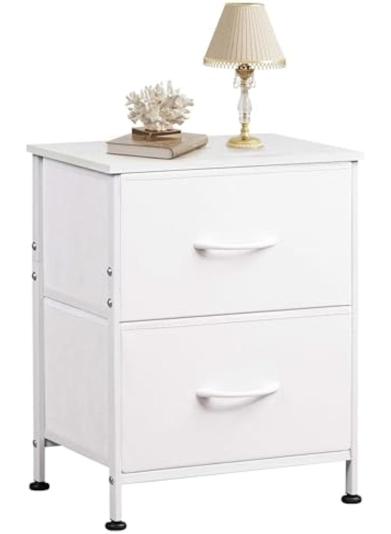 ACPLAY 2-Drawer Nightstand with Fabric Storage, Small Bedside Table with Wooden Top & Steel Frame, Modern End Table for Bedroom, Dorm, Living Room, Nursery – Easy Assembly - Image 1