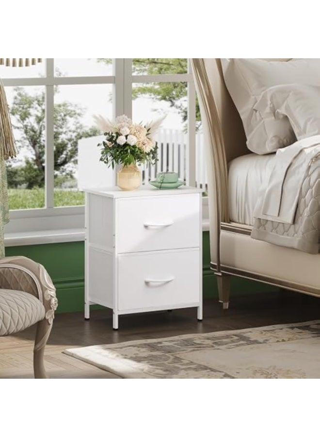 ACPLAY 2-Drawer Nightstand with Fabric Storage, Small Bedside Table with Wooden Top & Steel Frame, Modern End Table for Bedroom, Dorm, Living Room, Nursery – Easy Assembly - Image 2