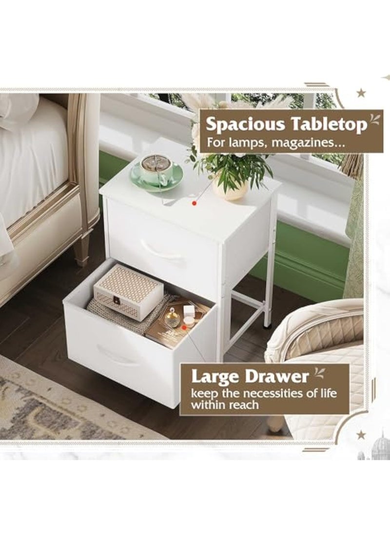 ACPLAY 2-Drawer Nightstand with Fabric Storage, Small Bedside Table with Wooden Top & Steel Frame, Modern End Table for Bedroom, Dorm, Living Room, Nursery – Easy Assembly - Image 5