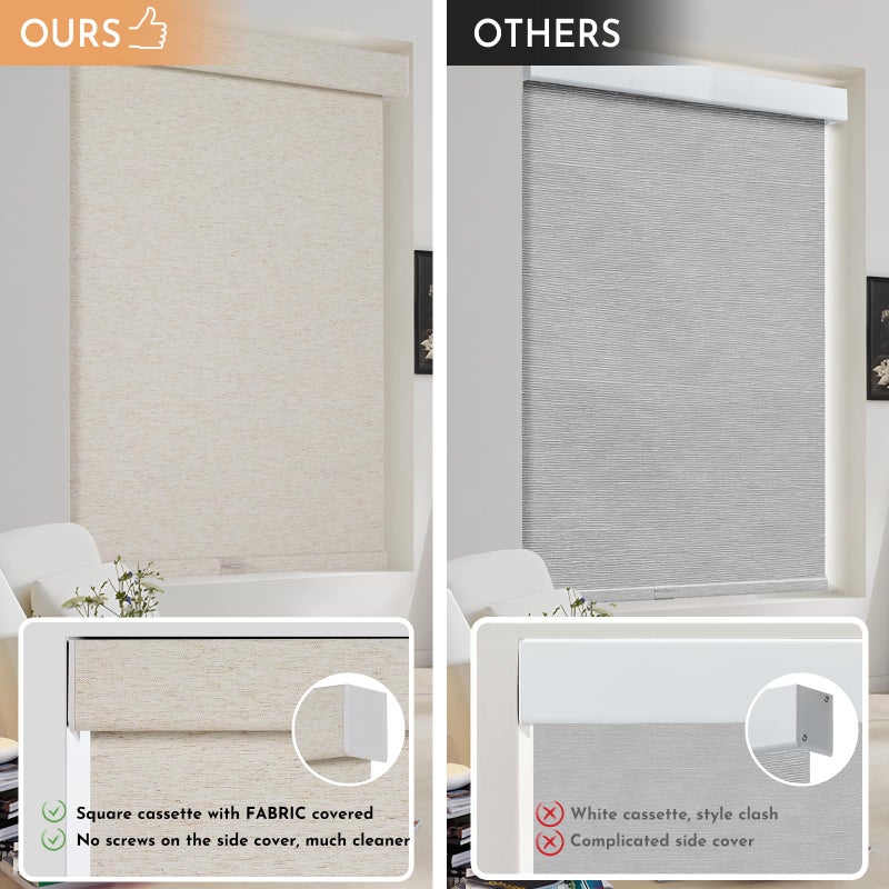 Persilux Blackout Roller Shades for Window Blinds,Cordless,Linen Fabric,Thermal Insulated Fabric UV Protection Shades for Home,Office,Bedroom,Door,Blackout-Cream,35" W X 72" H - Image 4