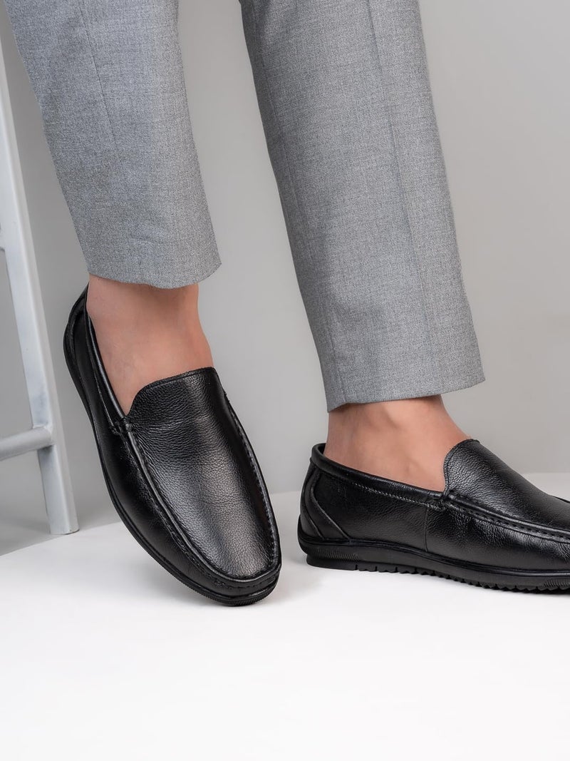 ALBERTO TORRESI Genuine Leather Filter Your Pain Rubber Sole Loafers with Padded Comfort for All Day Wear Black - Image 2