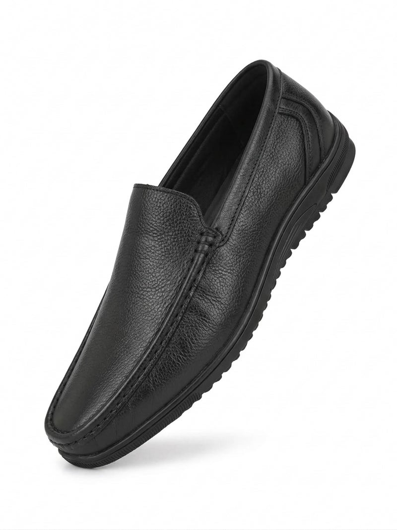 ALBERTO TORRESI Genuine Leather Filter Your Pain Rubber Sole Loafers with Padded Comfort for All Day Wear Black - Image 1