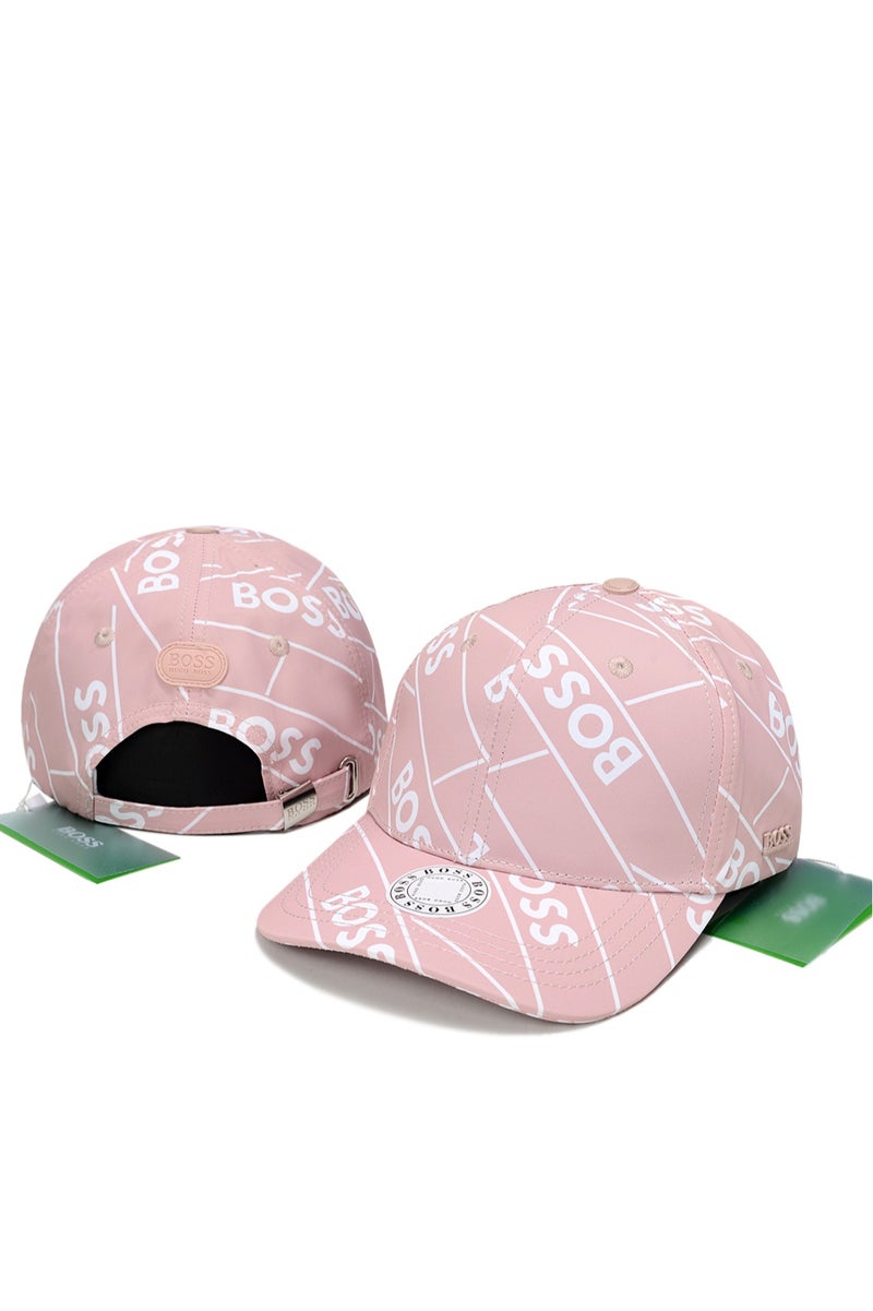 BOSS Pink Cap with All - Over Logo Print & Brand Badge