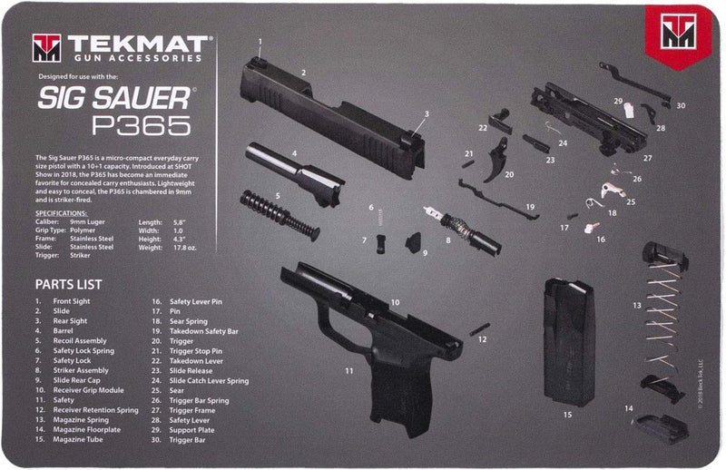 TekMat Cleaning Mat for use with Sig Sauer P365, Black (TEK-17-SIGP365) - Image 1