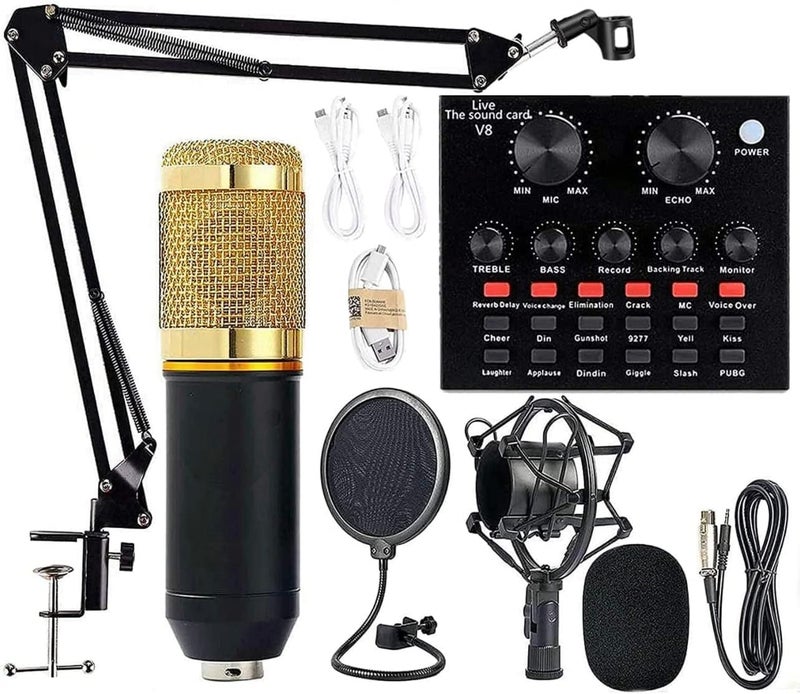 Scrolls V8 Sound Card Upgraded Bm-800 Condenser Microphone Set For Live Streaming Karaoke And Voice Recording Card, Changer Device With Multiple Funny Effect Usb Audio Interface - Image 1