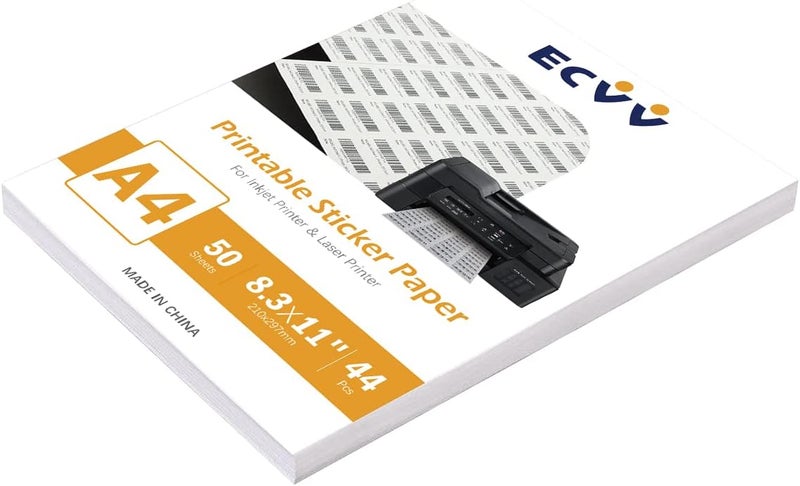 ECVV 100 Sheets Printable A4 Self Adhesive Stickers Shipping Mailing Label Fba Package Paper Compatible For Laser & Ink Jet Printers 44-Up Labels White(100 Sheets, 4400 Labels) - Image 2