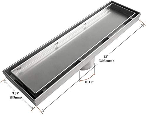 Neodrain 12-Inch Linear Shower Drain with 2-in-1 Flat & Tile Insert Cover, Brushed 304 Stainless Steel Rectangle Shower Floor Drain,Floor Shower Drain with Hair Strainer - Image 3
