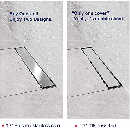 Neodrain 12-Inch Linear Shower Drain with 2-in-1 Flat & Tile Insert Cover, Brushed 304 Stainless Steel Rectangle Shower Floor Drain,Floor Shower Drain with Hair Strainer - Image 2