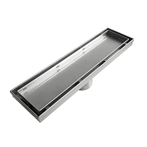 Neodrain 12-Inch Linear Shower Drain with 2-in-1 Flat & Tile Insert Cover, Brushed 304 Stainless Steel Rectangle Shower Floor Drain,Floor Shower Drain with Hair Strainer - Image 1