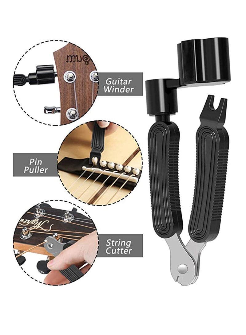 Built-in String Cutter, Professional Guitar Restringing Tool for Peg Winder Bridge Pin Puller and String Clippers, Guitar String Winder and Cutter, Fit to Guitars Bass Ukulele and Mandolin